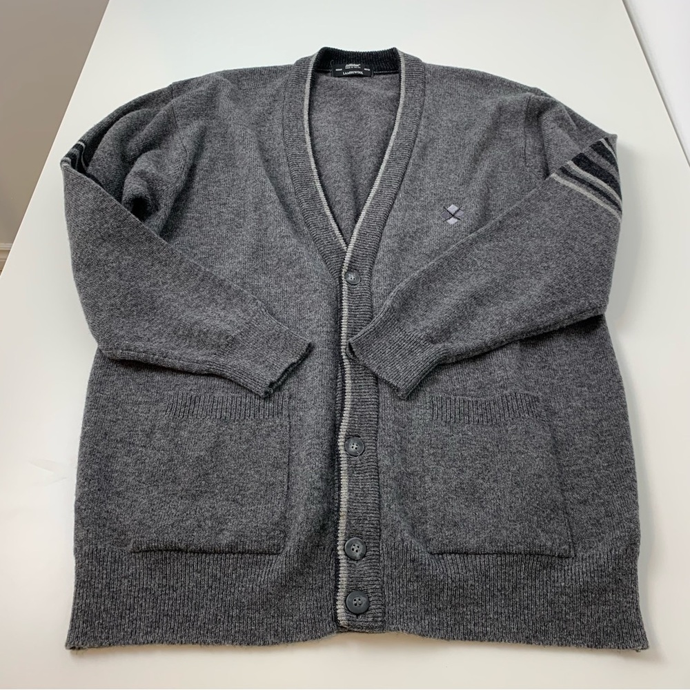St Michael Cardigan Sweater Knit Gray Sz Medium Lambswool Pockets Grandpacore UK - Picture 5 of 10
